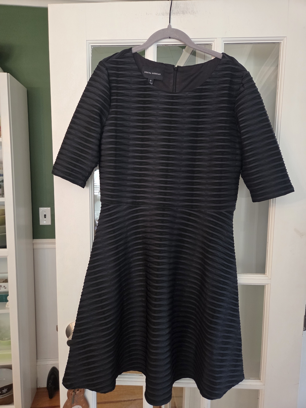Donna Morgan Black & Green Textured A-Line Dress - Size 12
